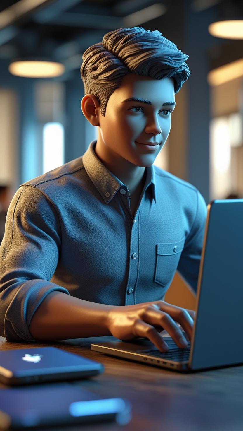 generate a image of an 25 years boy who is expert in digital and offline marketing
